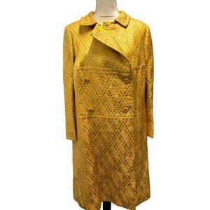 Women's Vintage 1960s A. Fragonard Paris Yellow Quilted Double-Breasted Satin Co